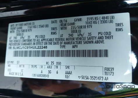 2017 Lincoln Mkc Premiere z USA, uszkodzony, nr VIN 5LMCJ1C91HUL22248